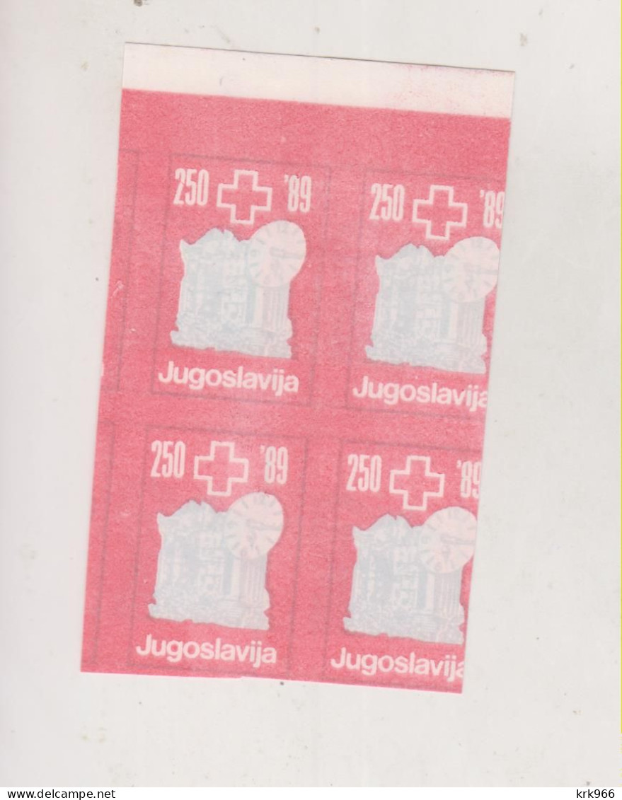 YUGOSLAVIA, 1989 250 Din Red Cross Charity Stamp  Imperforated Proof Bloc Of 4 MNH - Neufs