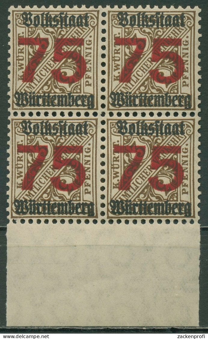 Württemberg Dienstmarken 1919 Mit Aufdruck 271 X 4er-Block UR Postfrisch - Postfris