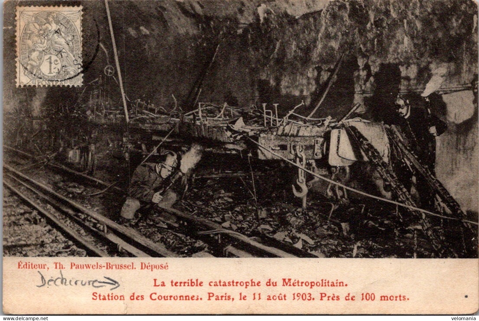 S16480 Cpa  Paris - La Terrible Catastrophe Du Métropolitain Station Des Couronnes - De Overstroming Van 1910