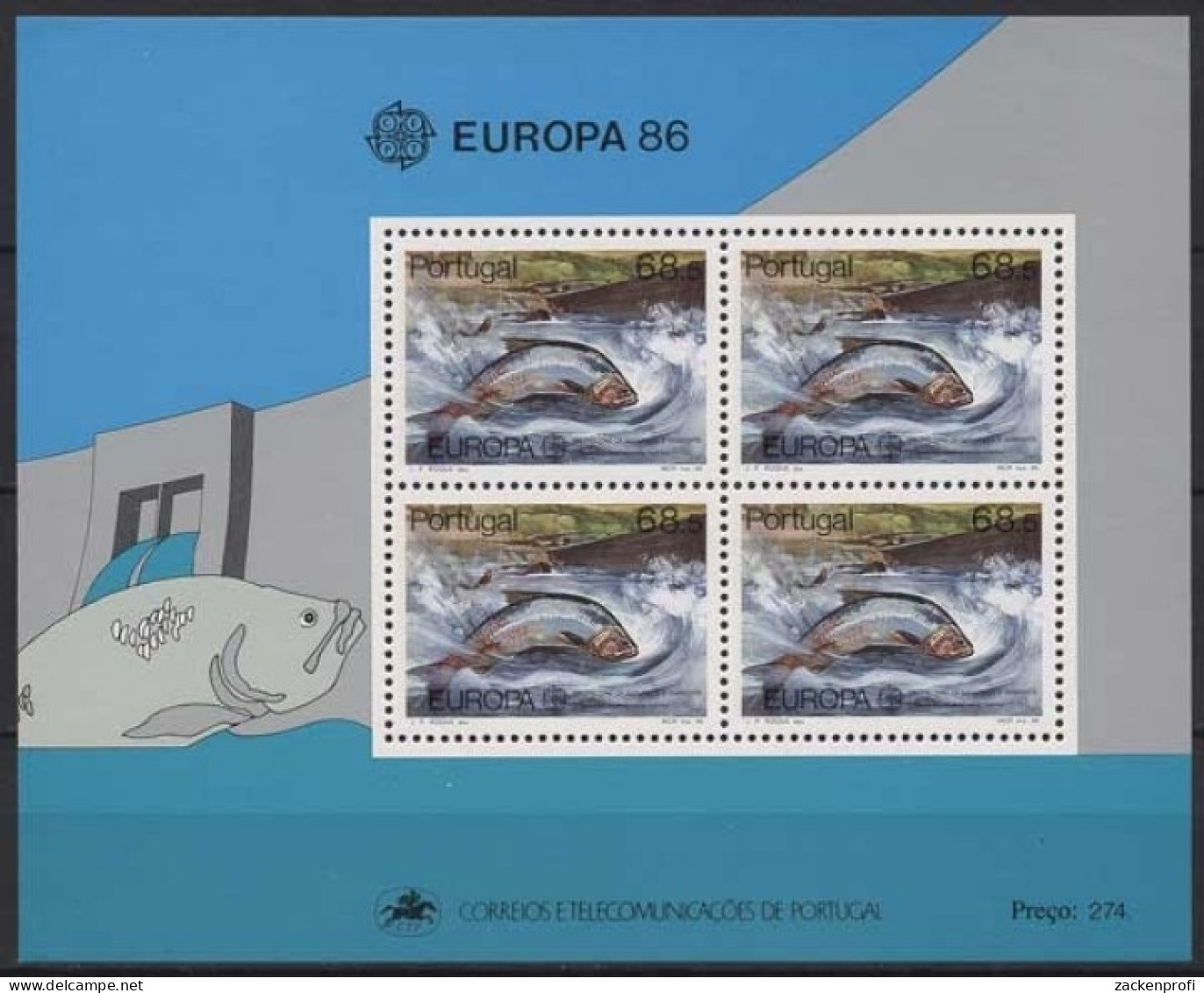 Portugal 1986 Europa CEPT Natur/Umweltschutz Fische Block 50 Postfrisch (C91060) - Blocs-feuillets