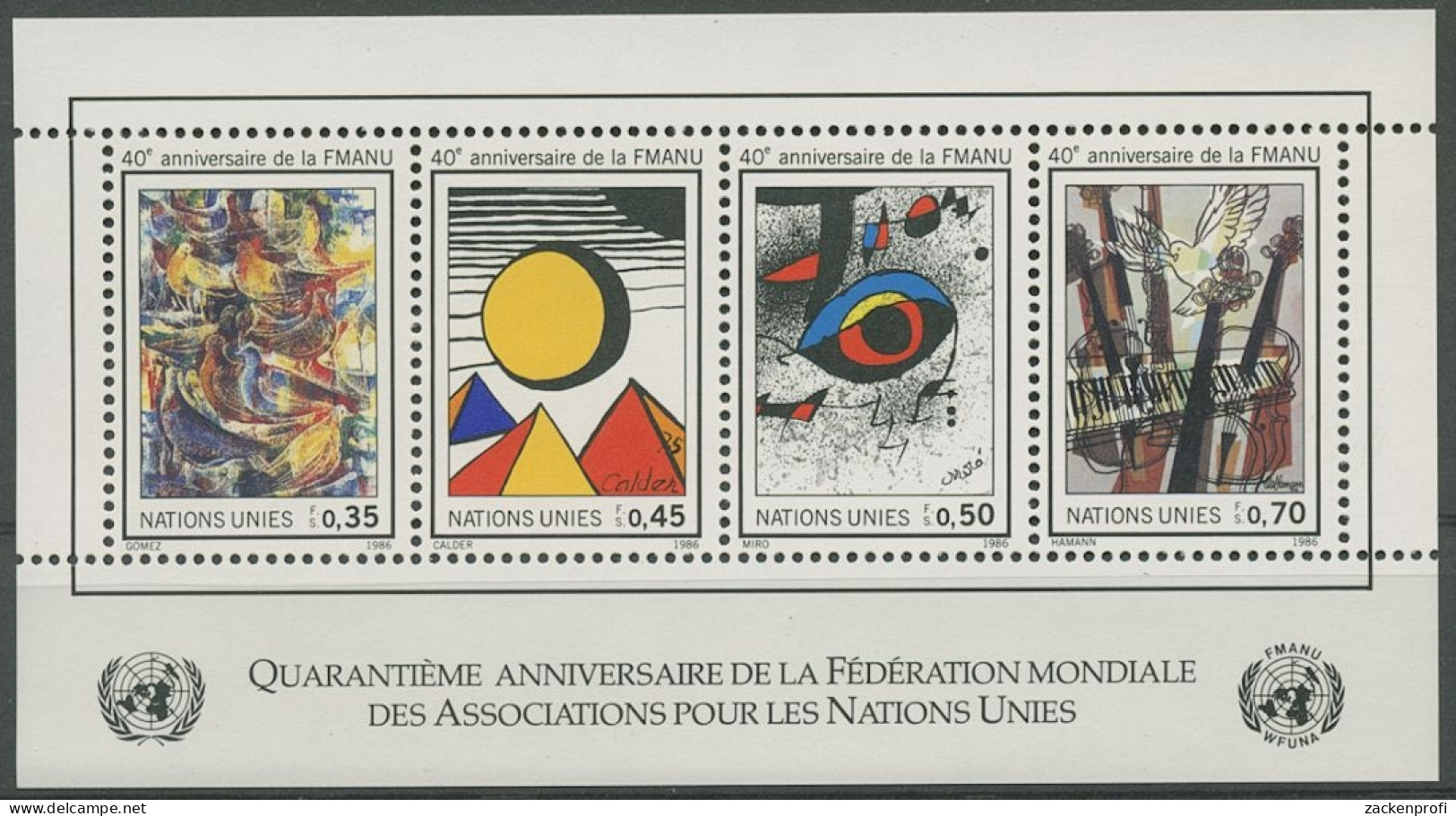 UNO Genf 1986 40 Jahre WFUNA Block 4 Postfrisch (C14011) - Hojas Y Bloques