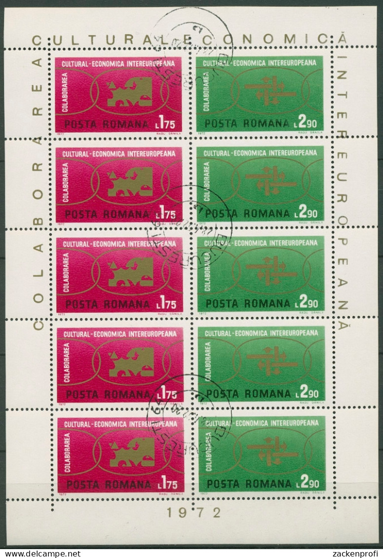 Rumänien 1972 INTEREUROPA Symbole Kleinbogen 3020/21 K Gestempelt (C93089) - Blocks & Sheetlets