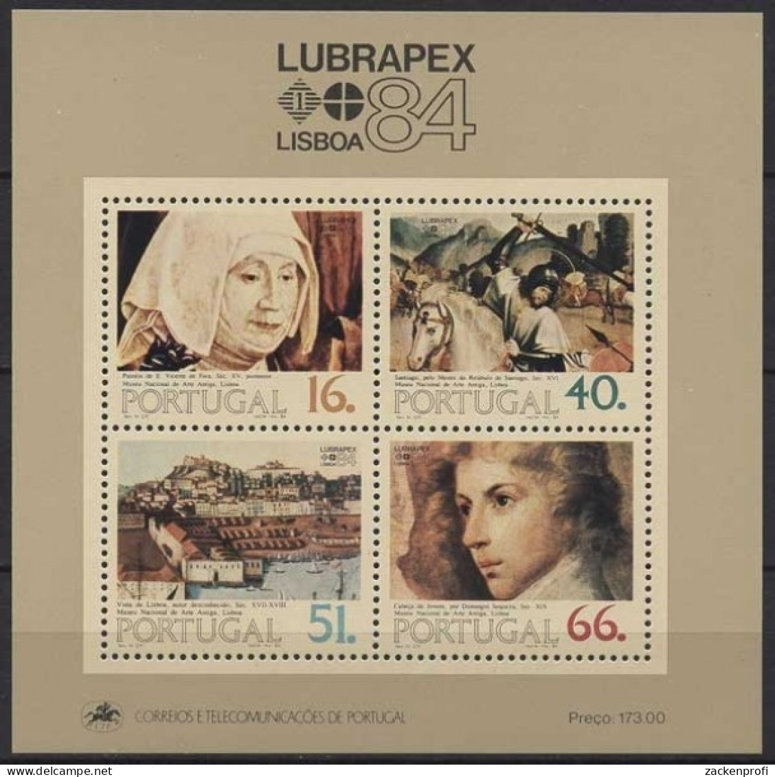 Portugal 1984 LUBRAPEX'84 Gemälde Block 44 Postfrisch (C91049) - Hojas Bloque