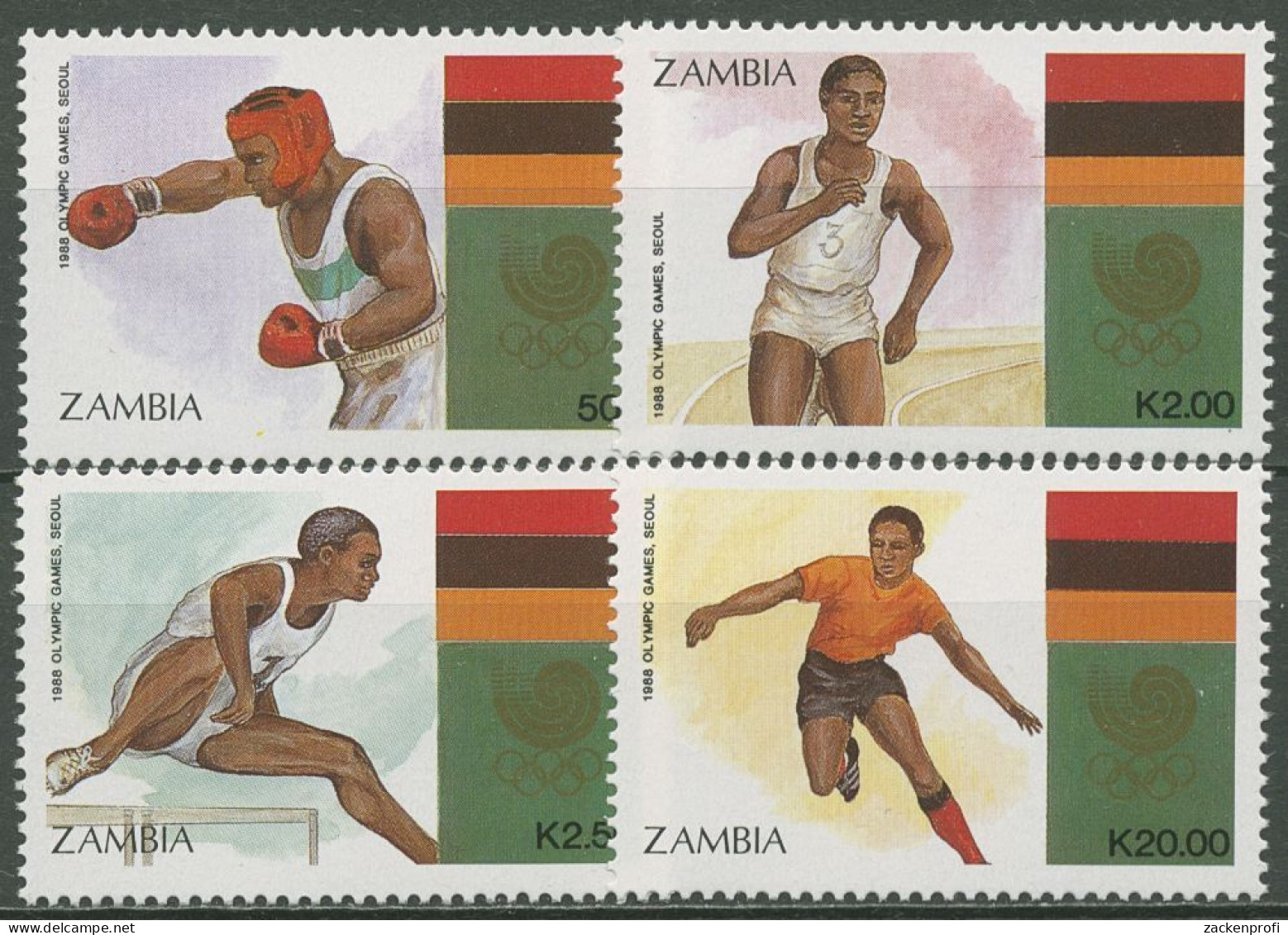 Sambia 1988 Olympische Sommerspiele In Seoul Boxen Fußball 464/67 Postfrisch - Zambie (1965-...)