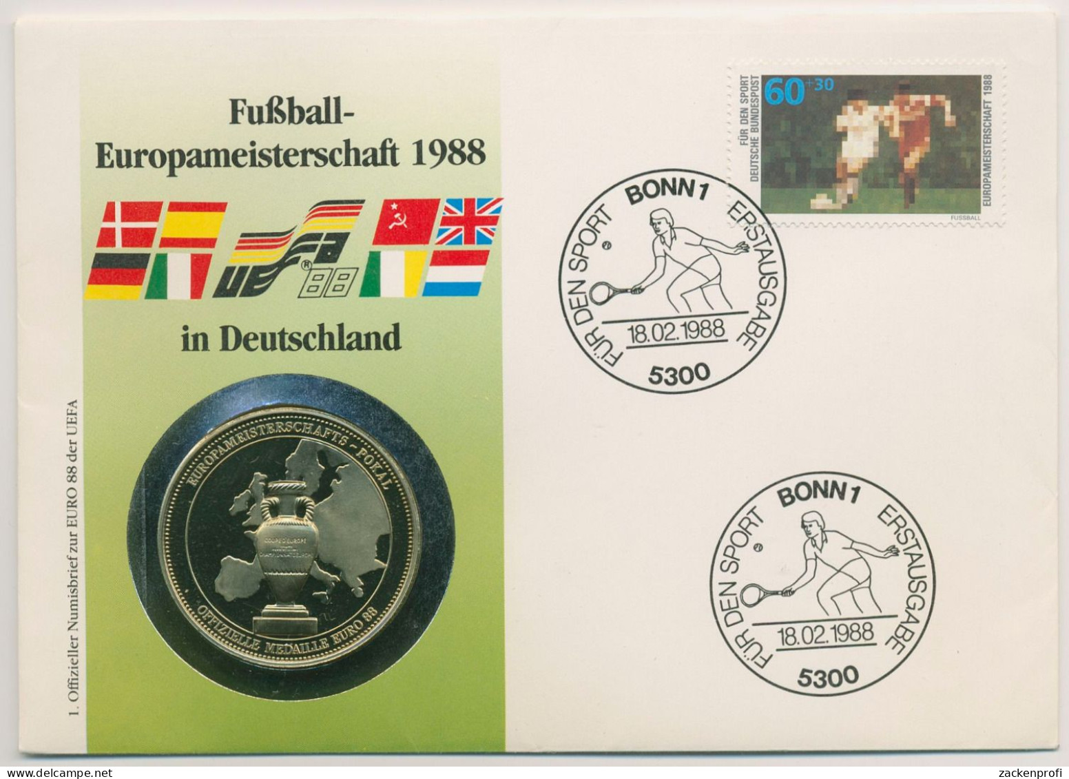 Bund 1988 Sporthilfe Fußball-EM'88 Numisbrief Mit Medaille (N605) - Storia Postale