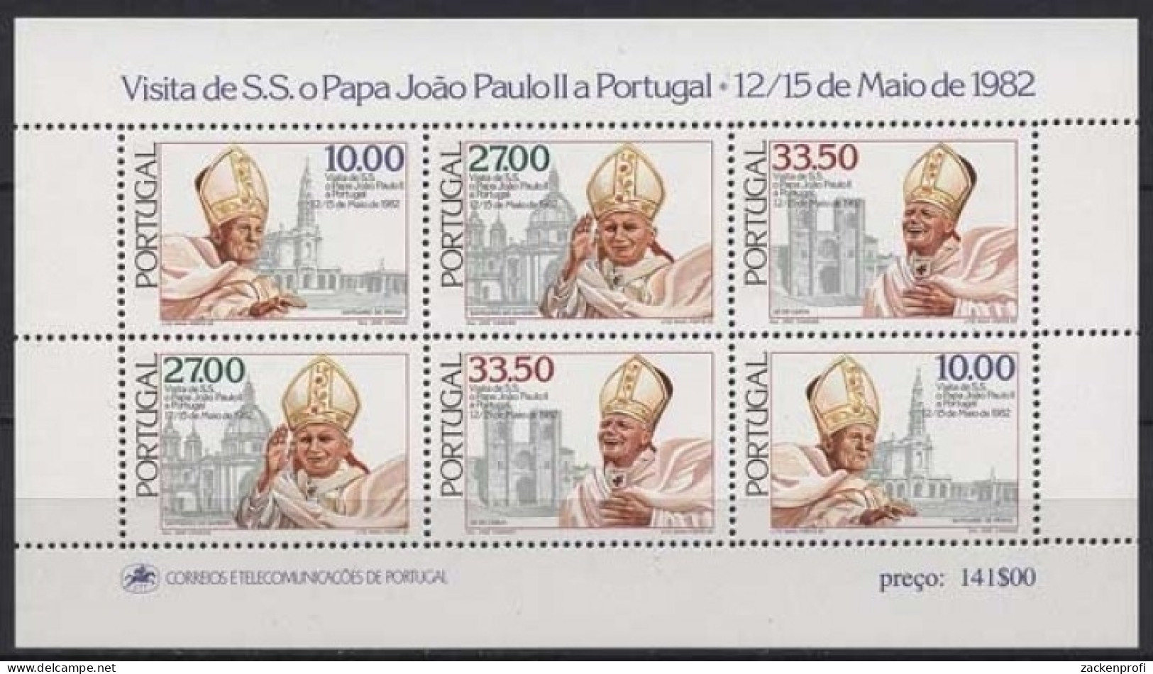 Portugal 1982 Papst Johannes Paul II. Block 36 Postfrisch (C91038) - Blocks & Kleinbögen