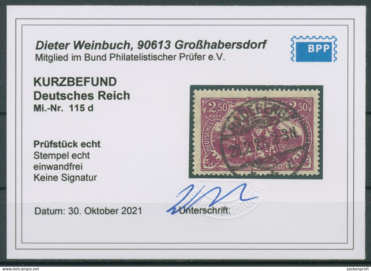 Deutsches Reich 1920 Genius Mit Fackel 115 D Gestempelt Geprüft Mit Befund - Used Stamps