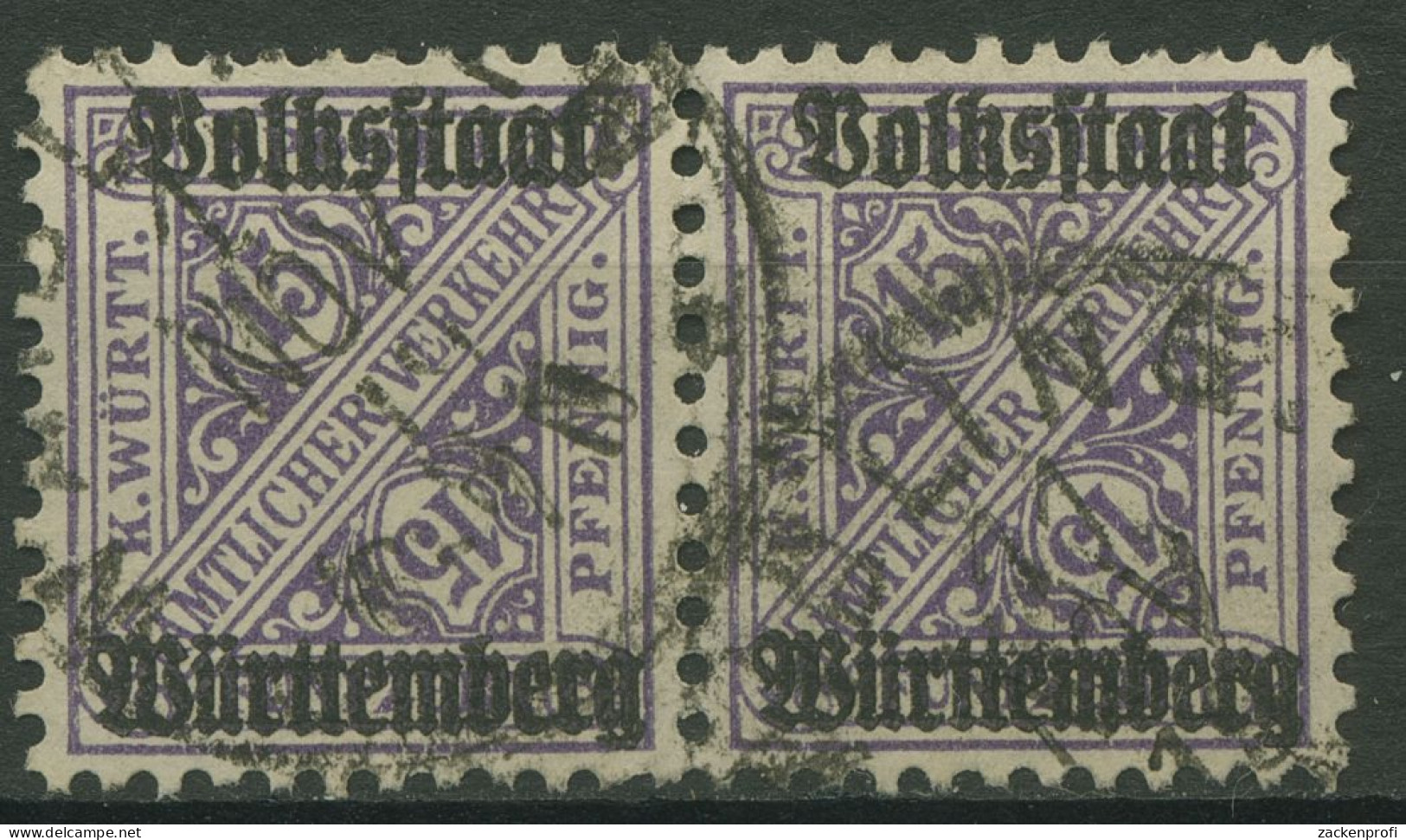 Württemberg Dienstmarken 1919 Mit Aufdruck 263 Waagerechtes Paar Gestempelt - Usados