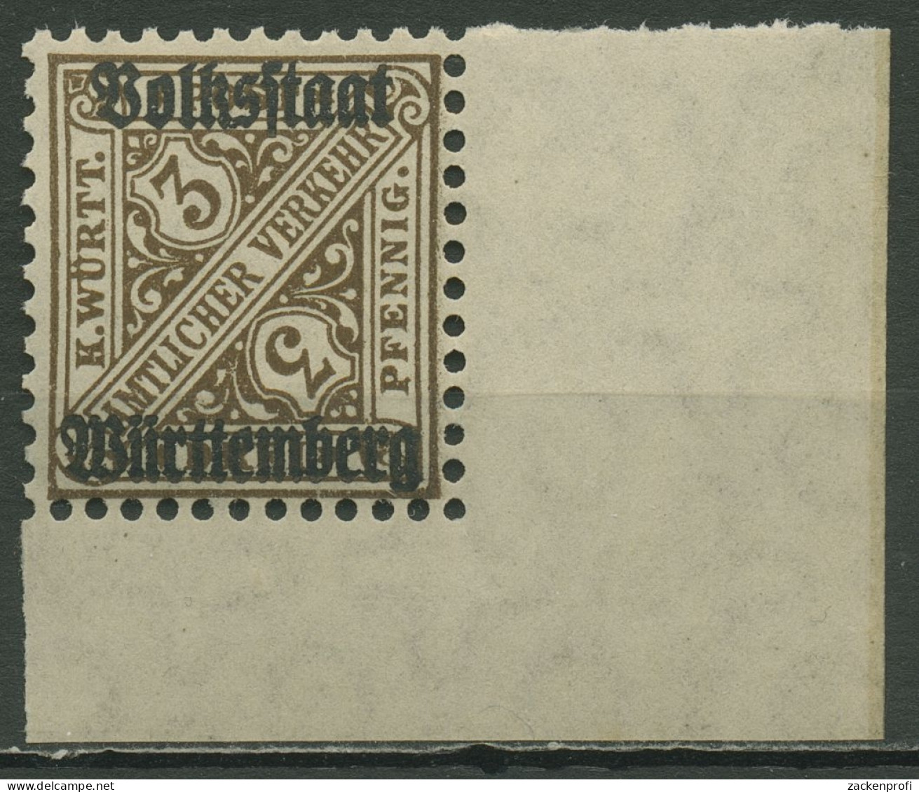 Württemberg Dienstmarken 1919 Mit Aufdruck 259 X Ecke Postfrisch WZ 1 - Mint