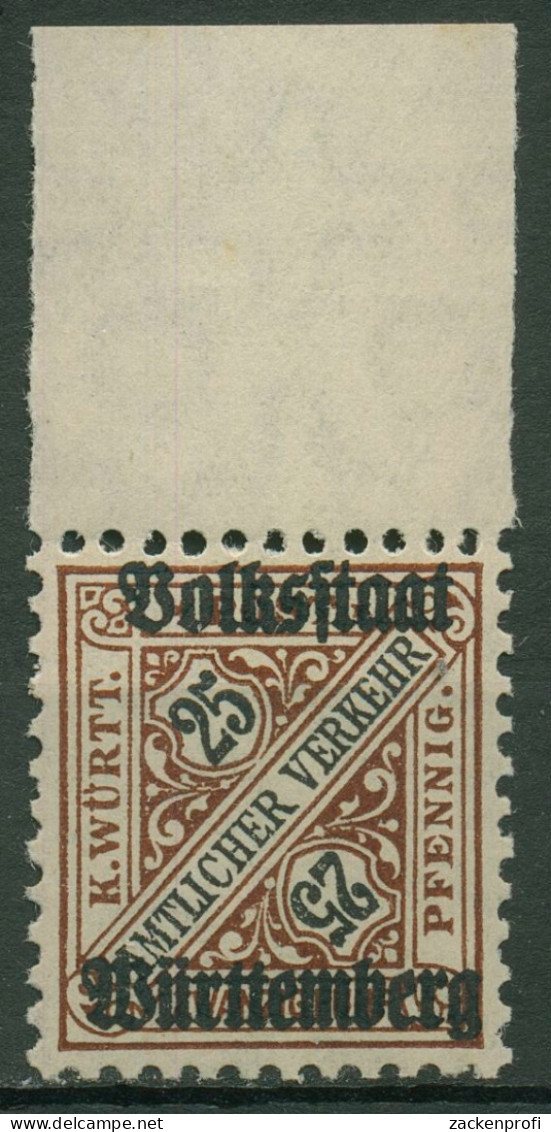 Württemberg Dienstmarken 1919 Mit Aufdruck Volksstaat 265 OR Postfrisch - Ungebraucht