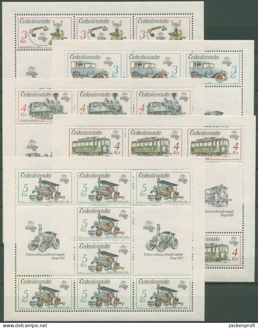 Tschechoslowakei 1987 PRAGA'88 Fahrzeuge Eisenbahn 2911/15 K Postfrisch (C62802) - Hojas Bloque