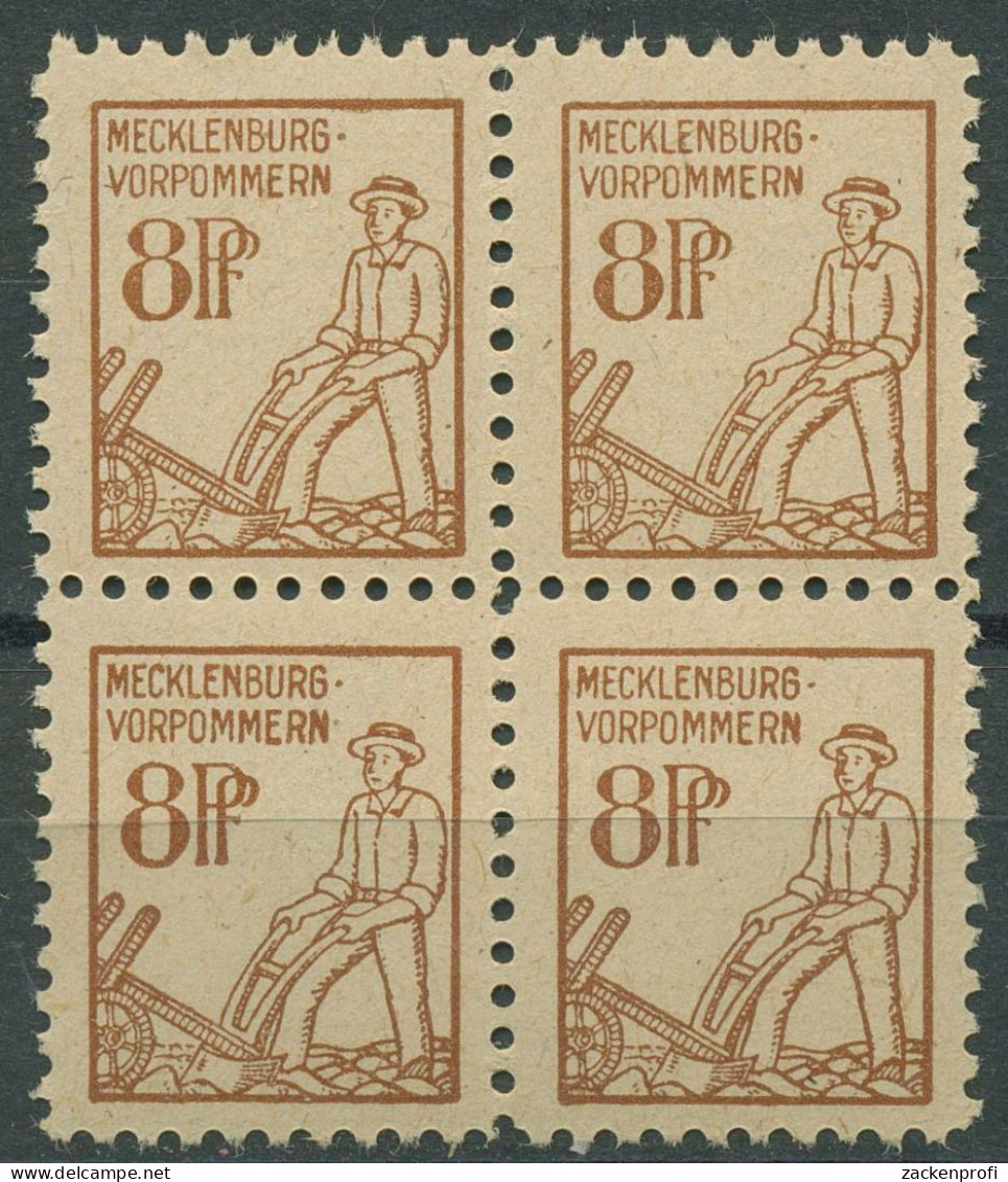 SBZ Mecklenburg-Vorpommern 1945 Freimarke Mittelsiena 15 A 4er-Block Postfrisch - Other & Unclassified