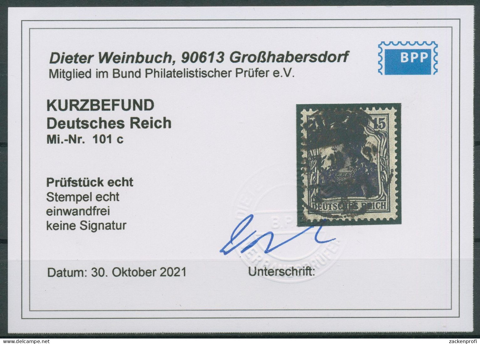 Deutsches Reich 1917 Germania 101 C Gestempelt Geprüft Mit Befund - Used Stamps