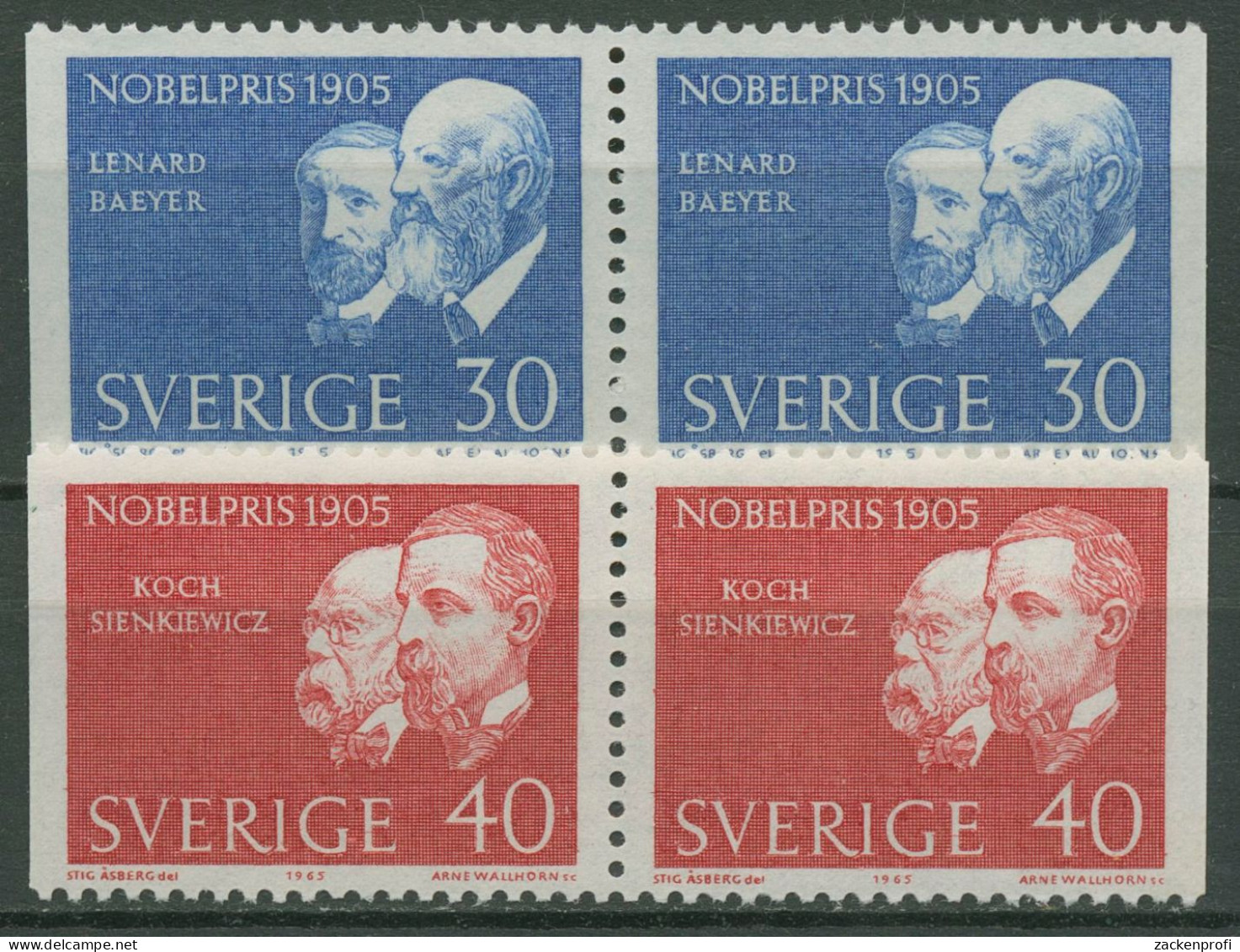 Schweden 1965 Nobelpreisträger Robert Koch 542/43 Dl/Dr Paare Postfrisch - Unused Stamps