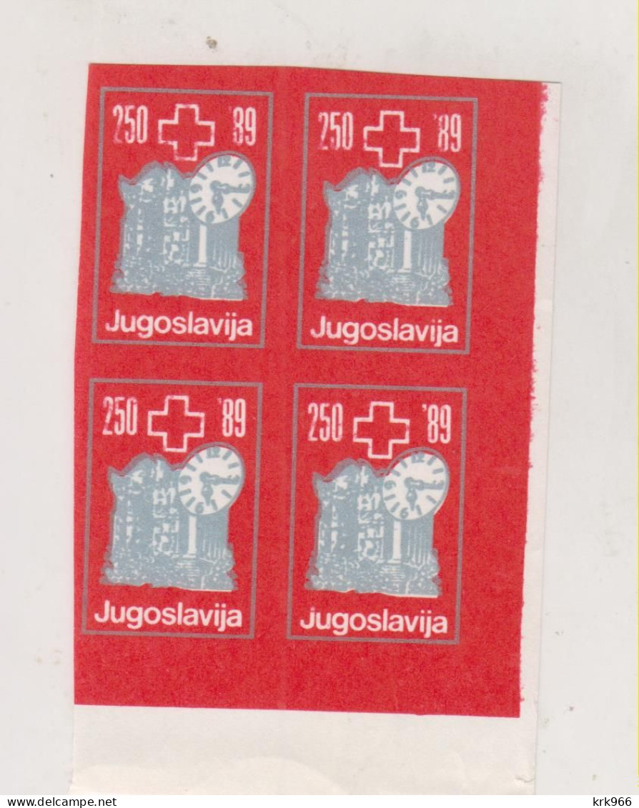 YUGOSLAVIA, 1989 250 Din Red Cross Charity Stamp  Imperforated Proof Bloc Of 4 MNH - Unused Stamps