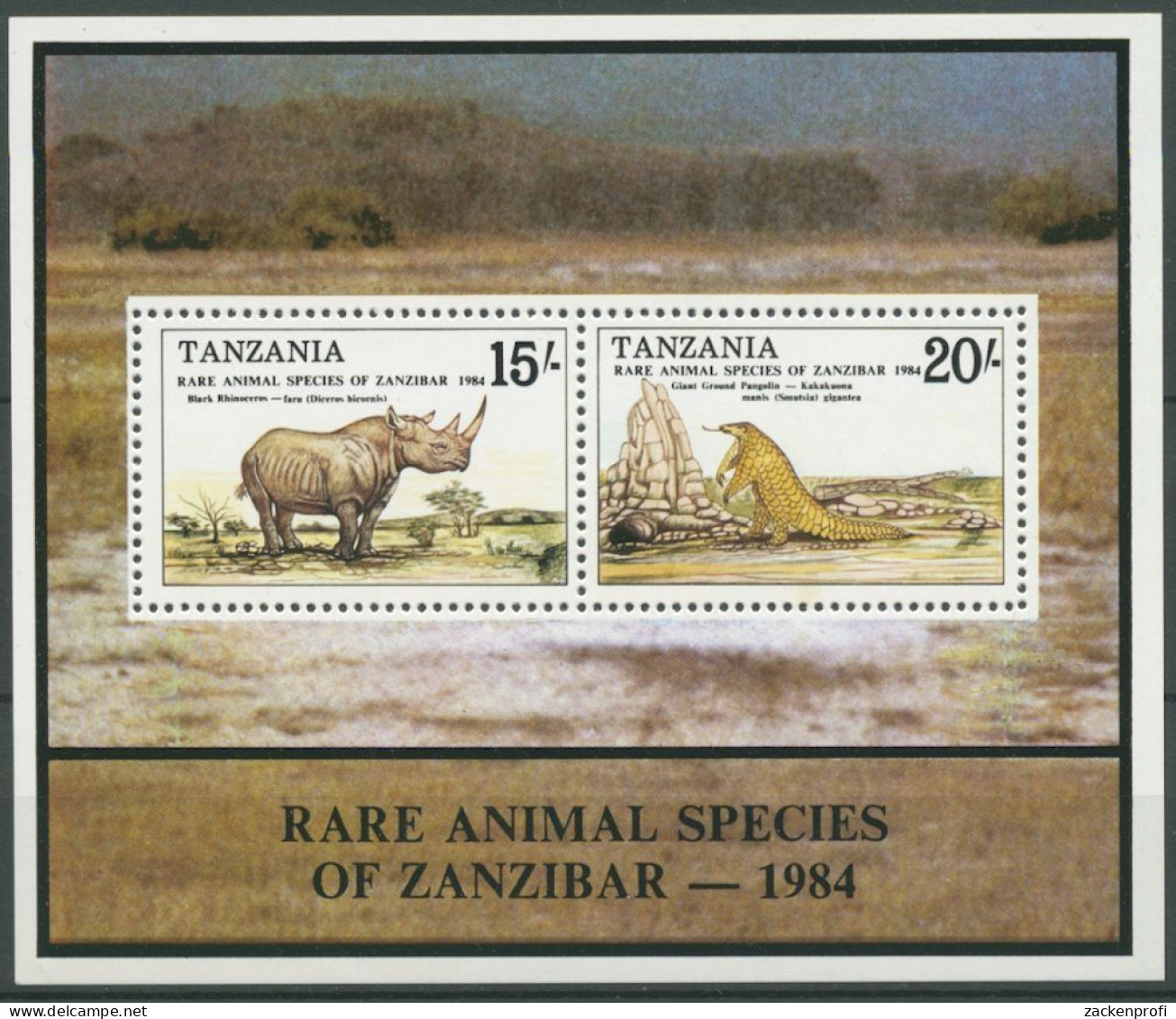 Tansania 1985 Tiere Sansibars Nashorn Schuppentier Block 41 Postfrisch (C23599) - Tanzania (1964-...)