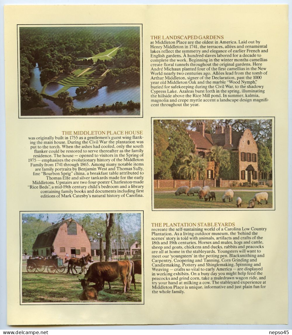 Dépliant Touristique.Amérique.U.S.A.Middleton Charleston South Carolina.Gardens.House.Stableyards.Annual Events1978. - Dépliants Touristiques