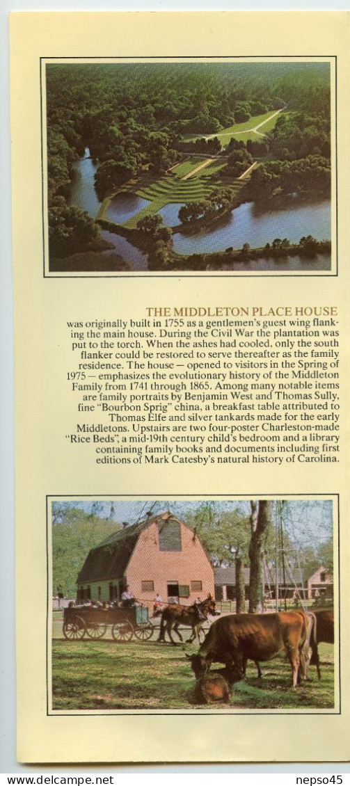 Dépliant Touristique.Amérique.U.S.A.Middleton Charleston South Carolina.Gardens.House.Stableyards.Annual Events1978. - Dépliants Touristiques
