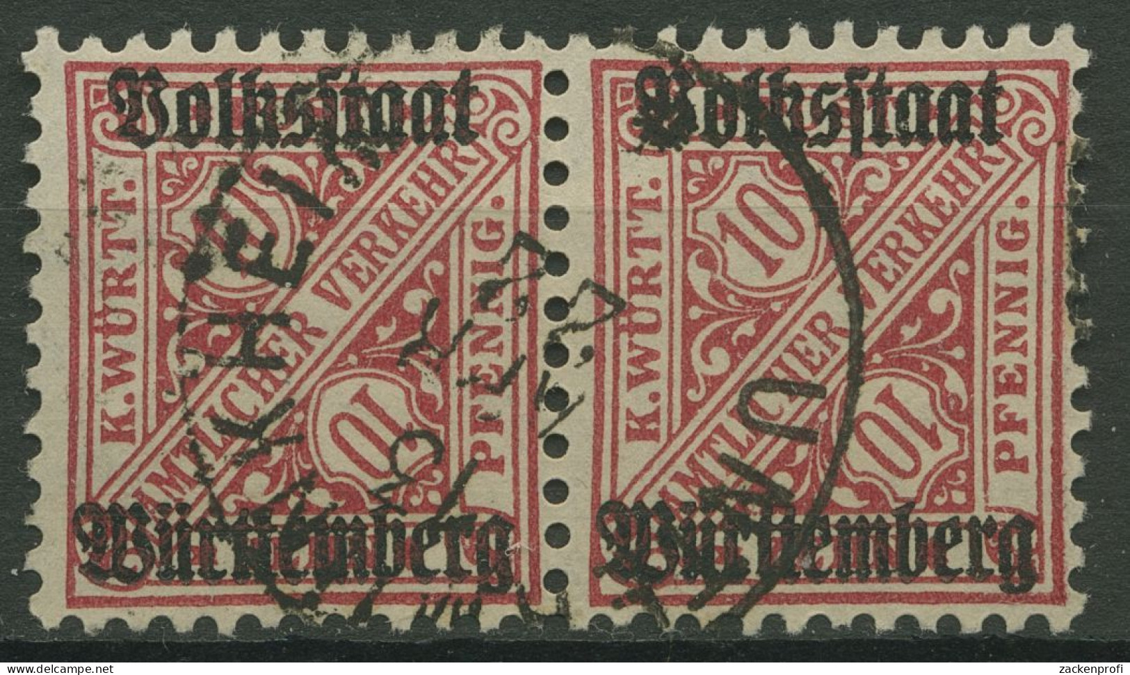 Württemberg Dienstmarken 1919 Mit Aufdruck 262 Waagerechtes Paar Gestempelt - Used