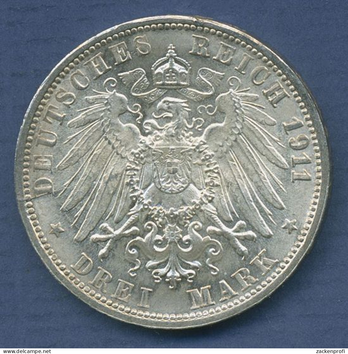 Württemberg 3 Mark 1911 F Silberhochzeit Wilhelm U. Charl., J 177 Vz/st (m6552) - 2, 3 & 5 Mark Zilver