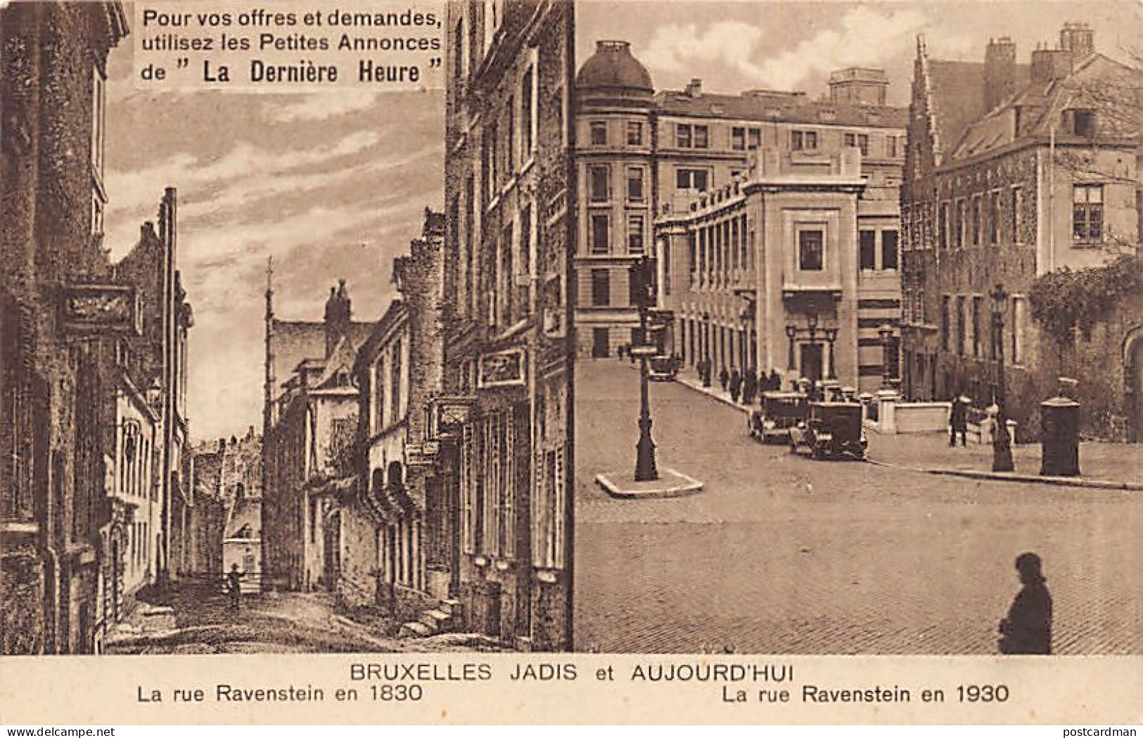 Belgique - Bruxelles Jadis Et Aujourd'hui - La Rue Ravenstein En 1830 Et En 1930 - Ed. La Dernière Heure - Prachtstraßen, Boulevards