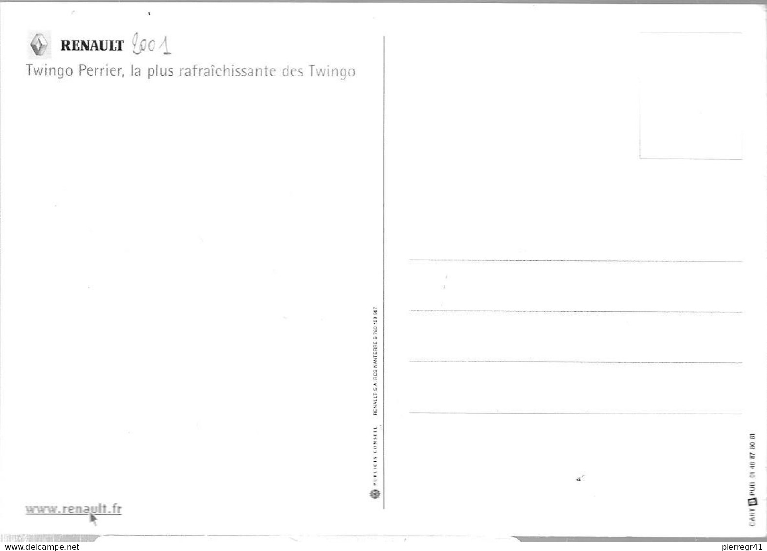 CPA-PUB-2001-RENAULT-VOITURE TWINGO-PERRIER-TBE - Publicité