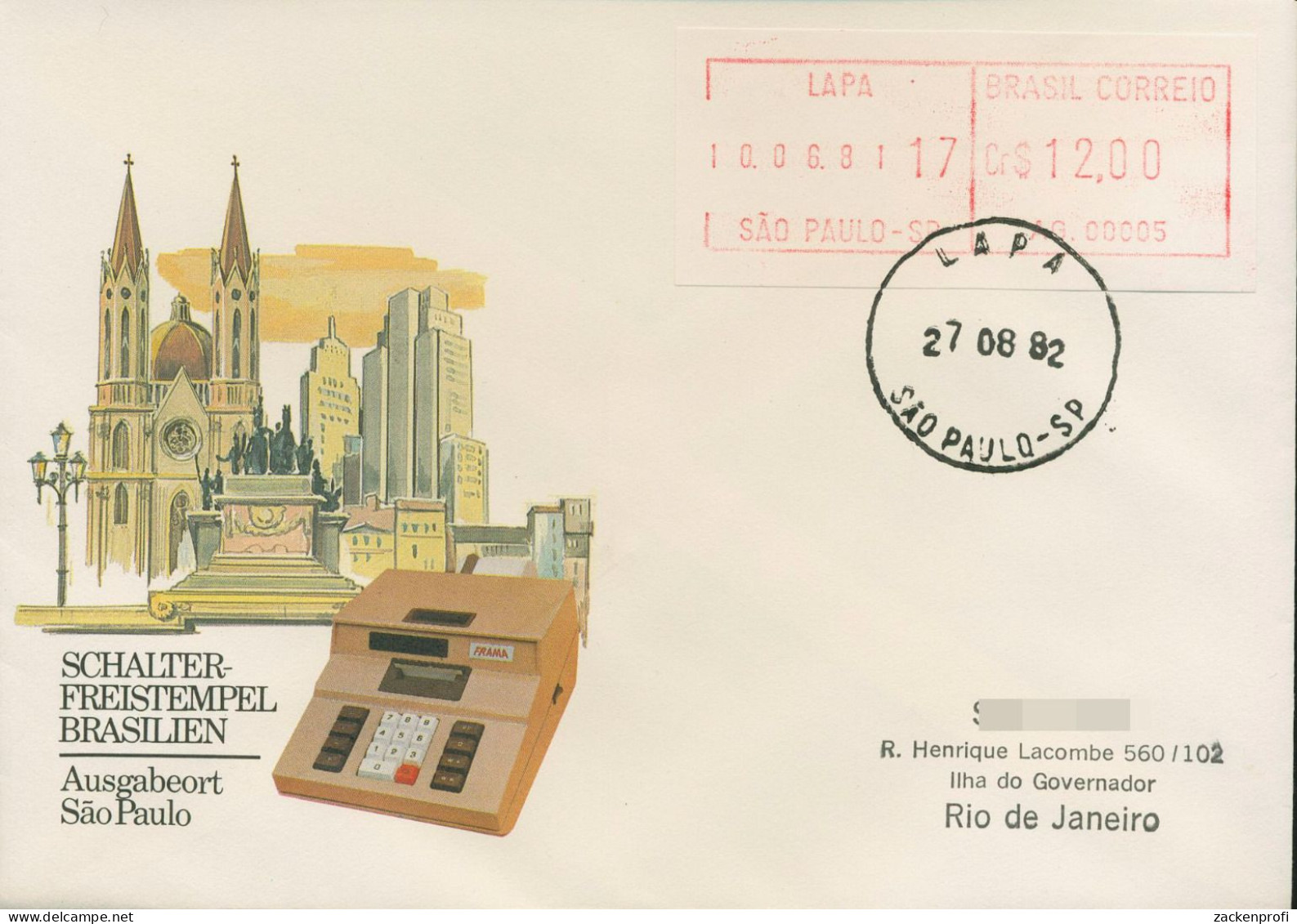 Brasilien 1981 ATM Automat AG. 00005 Einzelwert ATM 2.5 B Auf Brief (X80588) - Frankeervignetten (Frama)