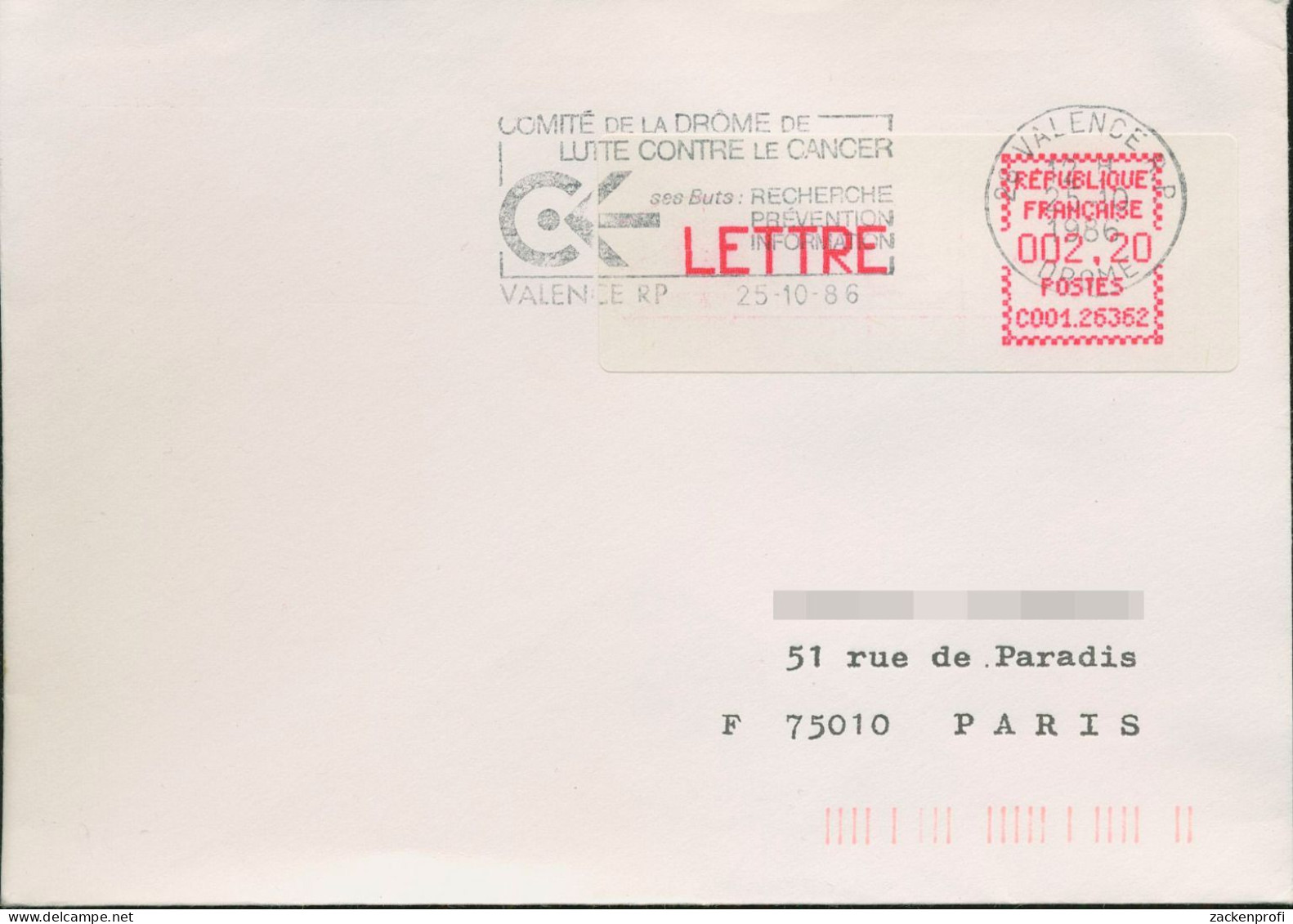 Frankreich ATM 1986 Valence Ersttagsbrief ATM 3.4.2 FDC (X80584) - 1985 « Carrier » Paper