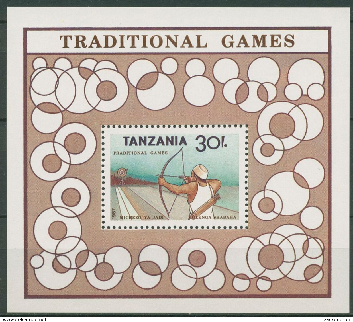 Tansania 1988 Traditionelle Spiele Bogenschießen Block 69 Postfrisch (C40646) - Tansania (1964-...)