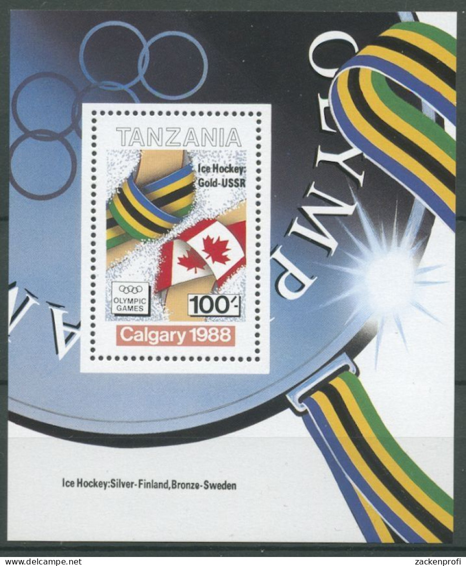 Tansania 1989 Olymp. Gewinner Calgary Eishockey Block 100 Postfrisch (C27376) - Tansania (1964-...)