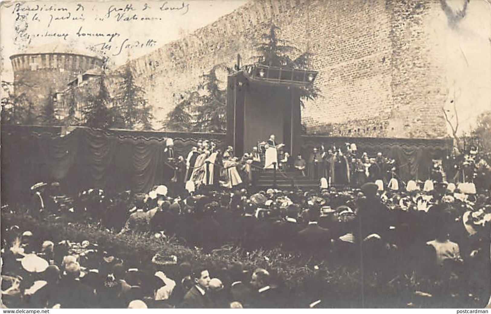 Vatican - Pope Pius X Blessing The Grotto Of Lourdes In The Gardens Of The Holy City, Year 1905 - REAL PHOTO. - Vatikanstadt