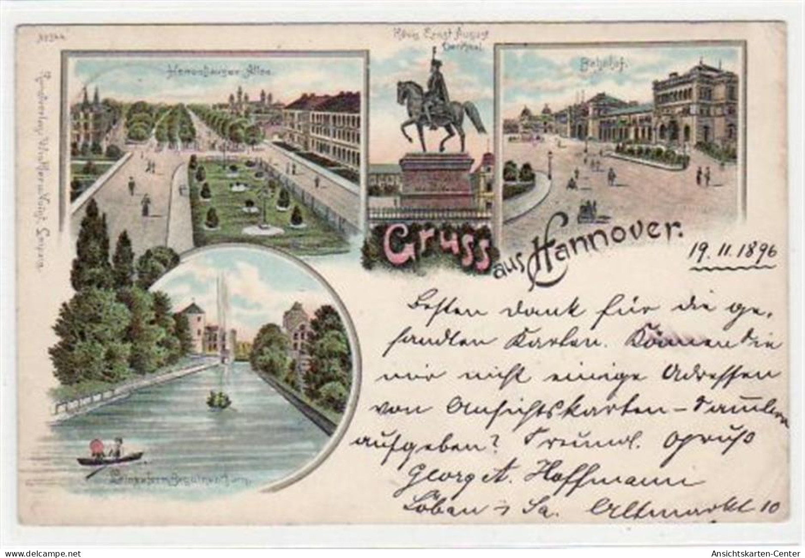 39078208 - Hannover, Lithographie Mit Bahnhof U. Herrenhaeuser Allee Gelaufen, 1896 Kleiner Knick Oben Und Unten Rechts - Hannover