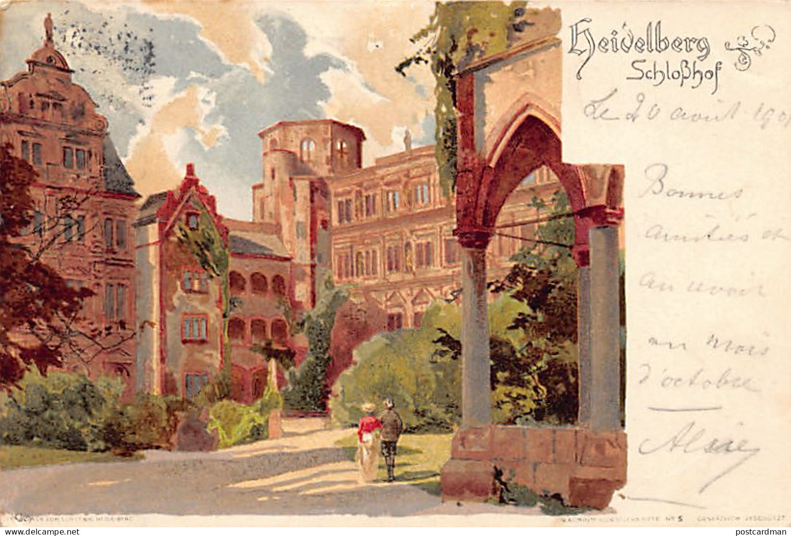 Heidelberg Schloßhof - Litho - Verlag V.Koenigs - Heidelberg