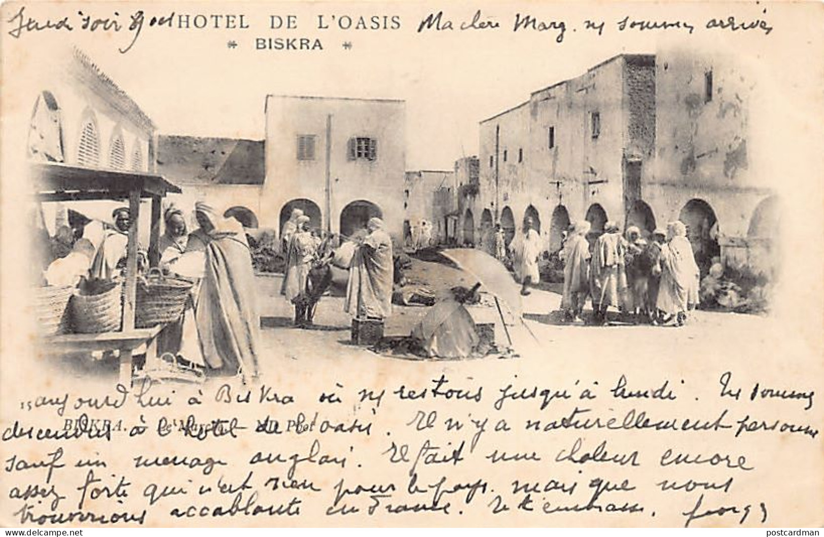 BISKRA - Le Marché - Carte Publicitaire De L'Hôtel De L'Oasis - Biskra