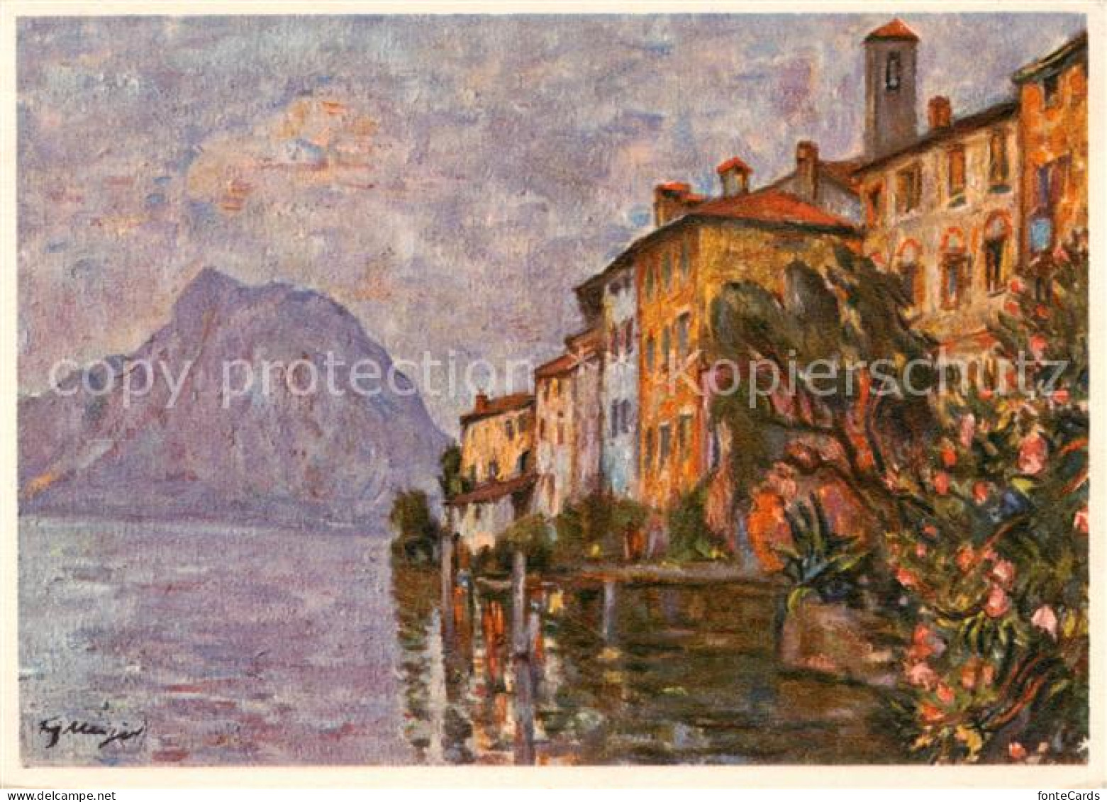 13801017 Gandria Lago Di Lugano Con San Salvatore Kuenstlerkarte Gandria Lago Di - Autres & Non Classés