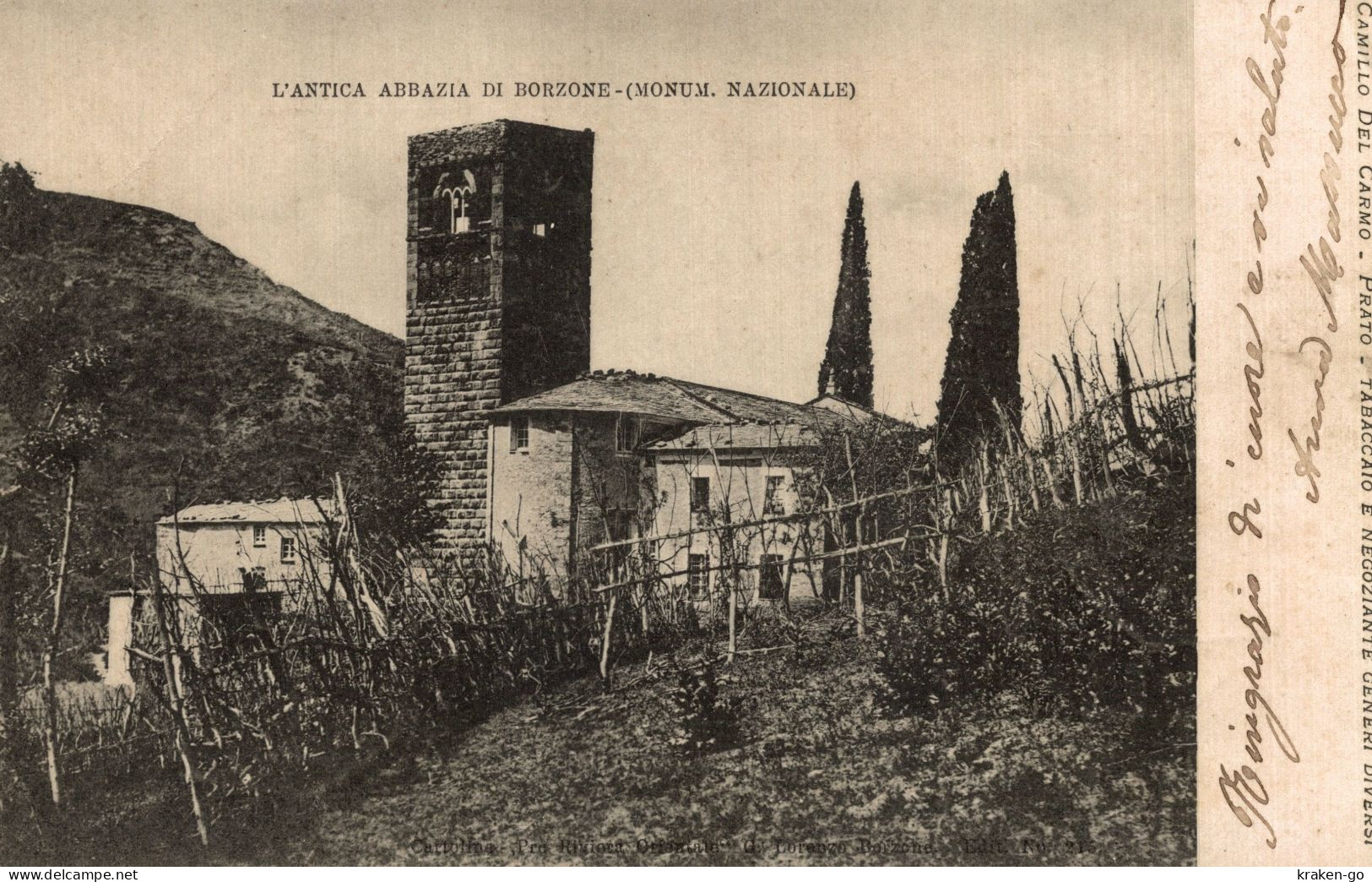 BORZONE Di BORZONASCA, Genova - L'Antica Abbazia - VG + Timbro Ottagonale Di Prato Sopra La Croce - #011 - Andere & Zonder Classificatie