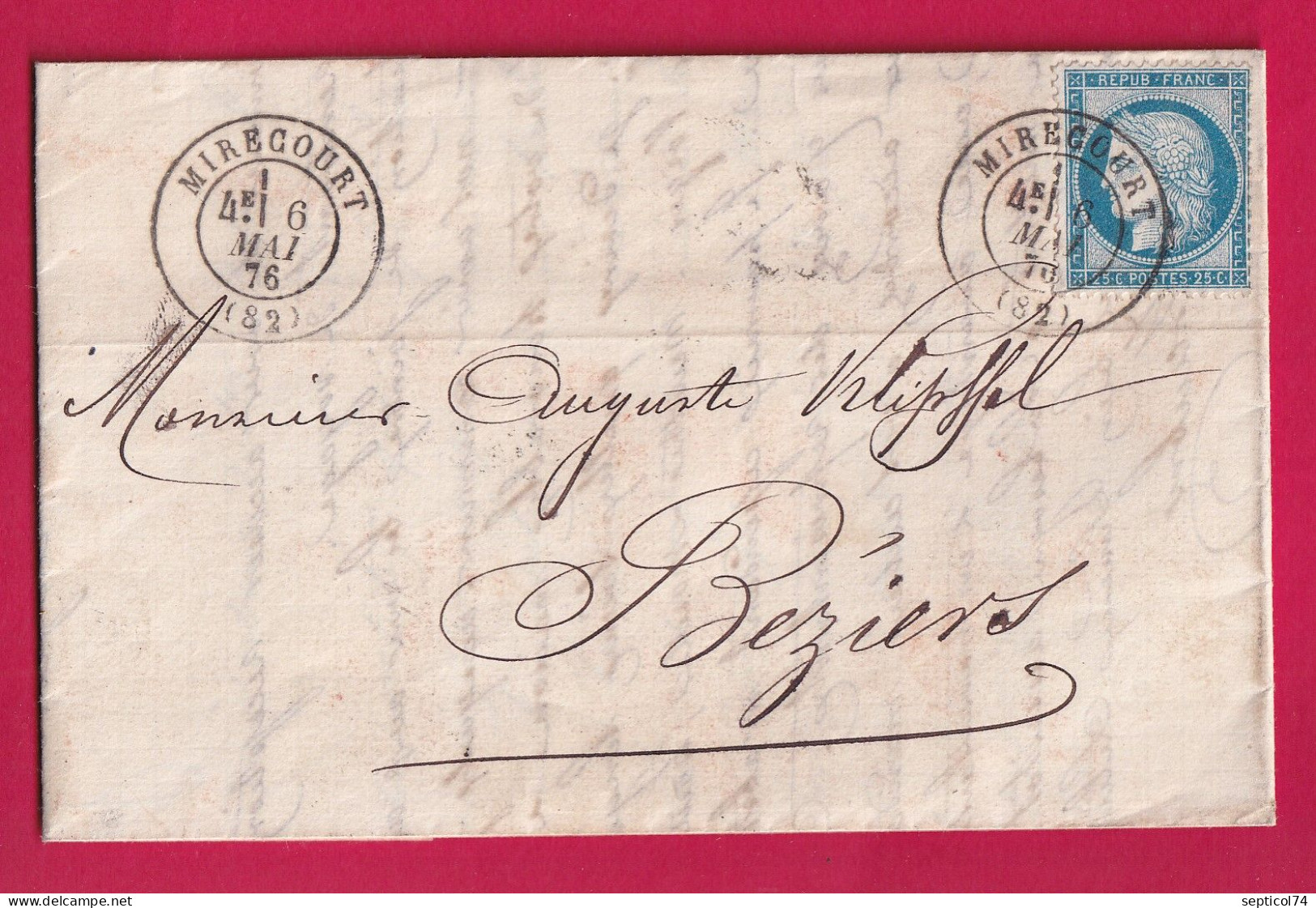 N°60 CAD TYPE 17 MIRECOURT VOSGES POUR BEZIERS HERAULT LETTRE - 1849-1876: Klassieke Periode