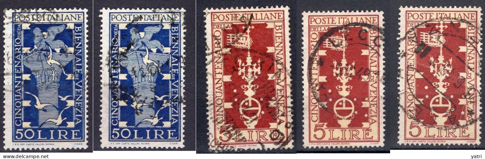 Italia - 1948 (usati) - Cinquantenario Della Biennale Di Venezia, Insieme Di Valori Ø - 3 Immagini - 1946-60: Used