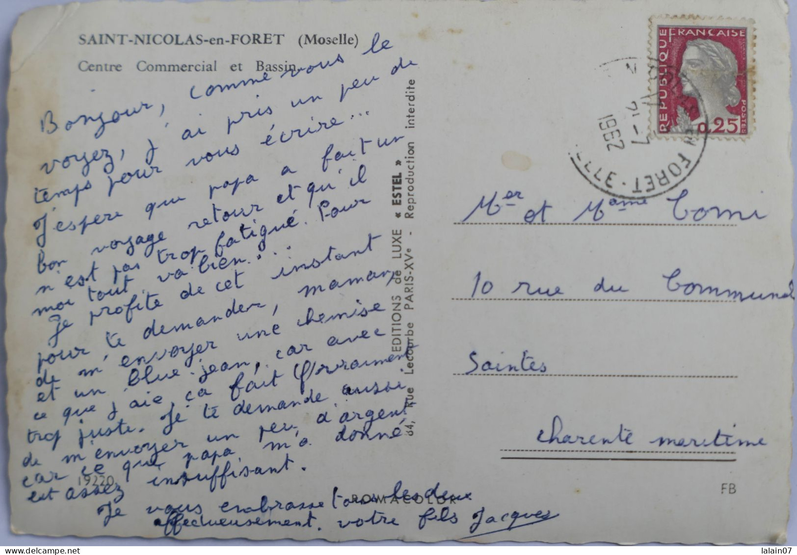 Carte Postale : 57 : SAINT NICOLAS EN FORET : Centre Commercial Et Bassin, Animé, Timbre En 1962 - Altri & Non Classificati