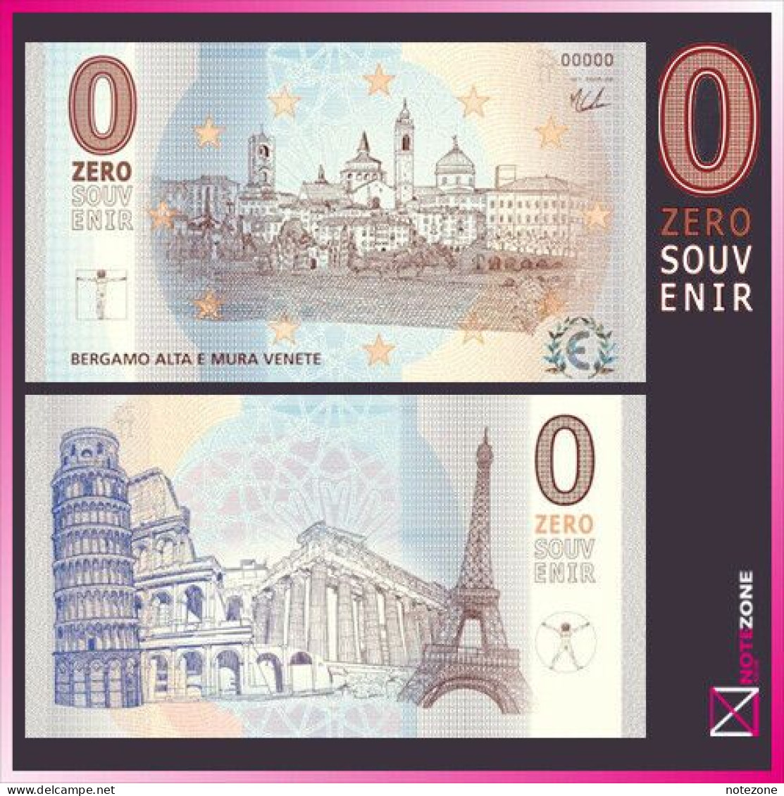 Zero Souvenir 0€ BERGAMO ALTA MURA VENETE Italy Fantasy Test Note £0, 0 Euro - [ 9] Collections