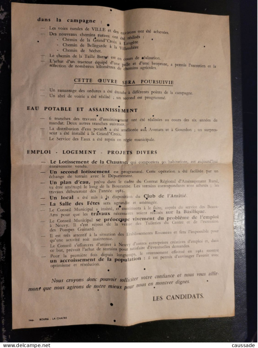 36 - NEUVY Saint SEPULCHRE - Elections Municipales Du 6 Mars 1983 - Other & Unclassified