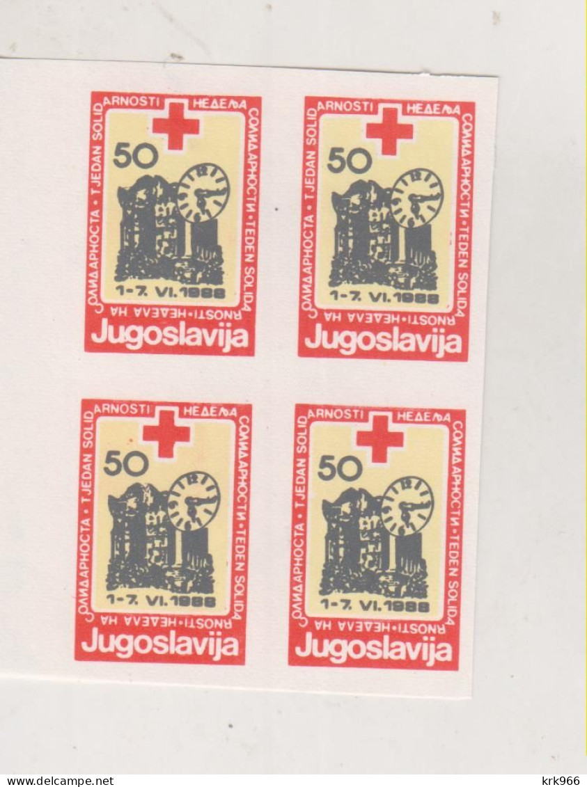 YUGOSLAVIA, 1988 50 Din Red Cross Charity Stamp  Imperforated Proof Bloc Of 4 MNH - Ongebruikt