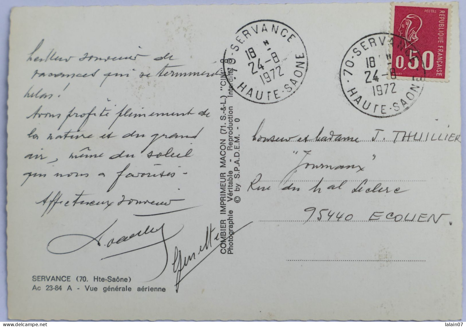 Carte Postale : 70 : SERVANCE : Vue Générale Aérienne, Timbre En 1972 - Altri & Non Classificati