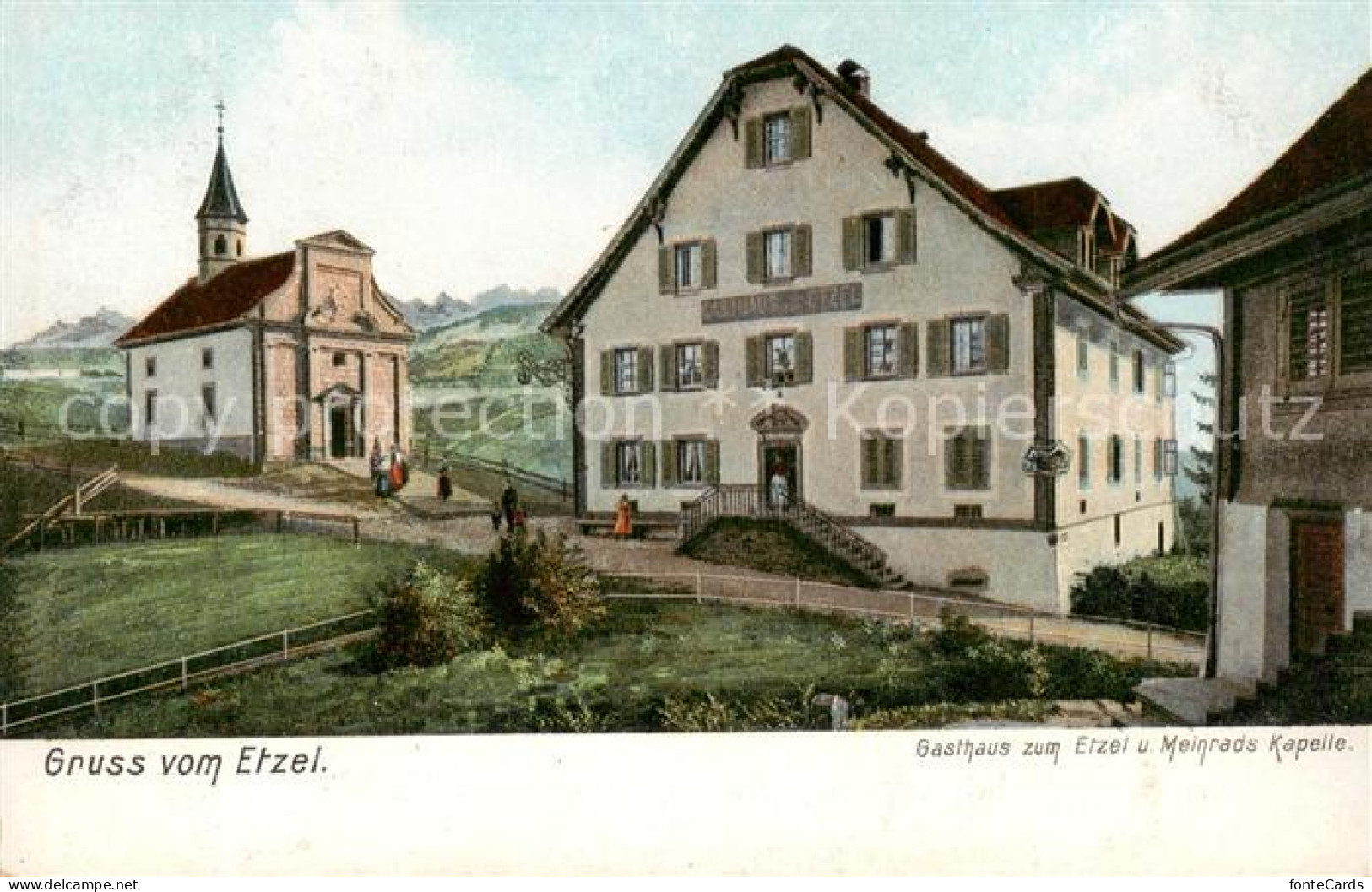 13797437 Einsiedeln  SZ Gasthaus Zum Etzel Und Meinrads Kapelle Kuenstlerkarte  - Autres & Non Classés