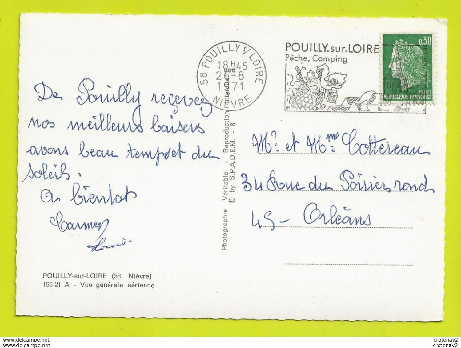 58 POUILLY SUR LOIRE N°15521 Vue Générale Aérienne Beau Pont Métallique VOIR DOS Et Belle Flamme En 1971 - Pouilly Sur Loire