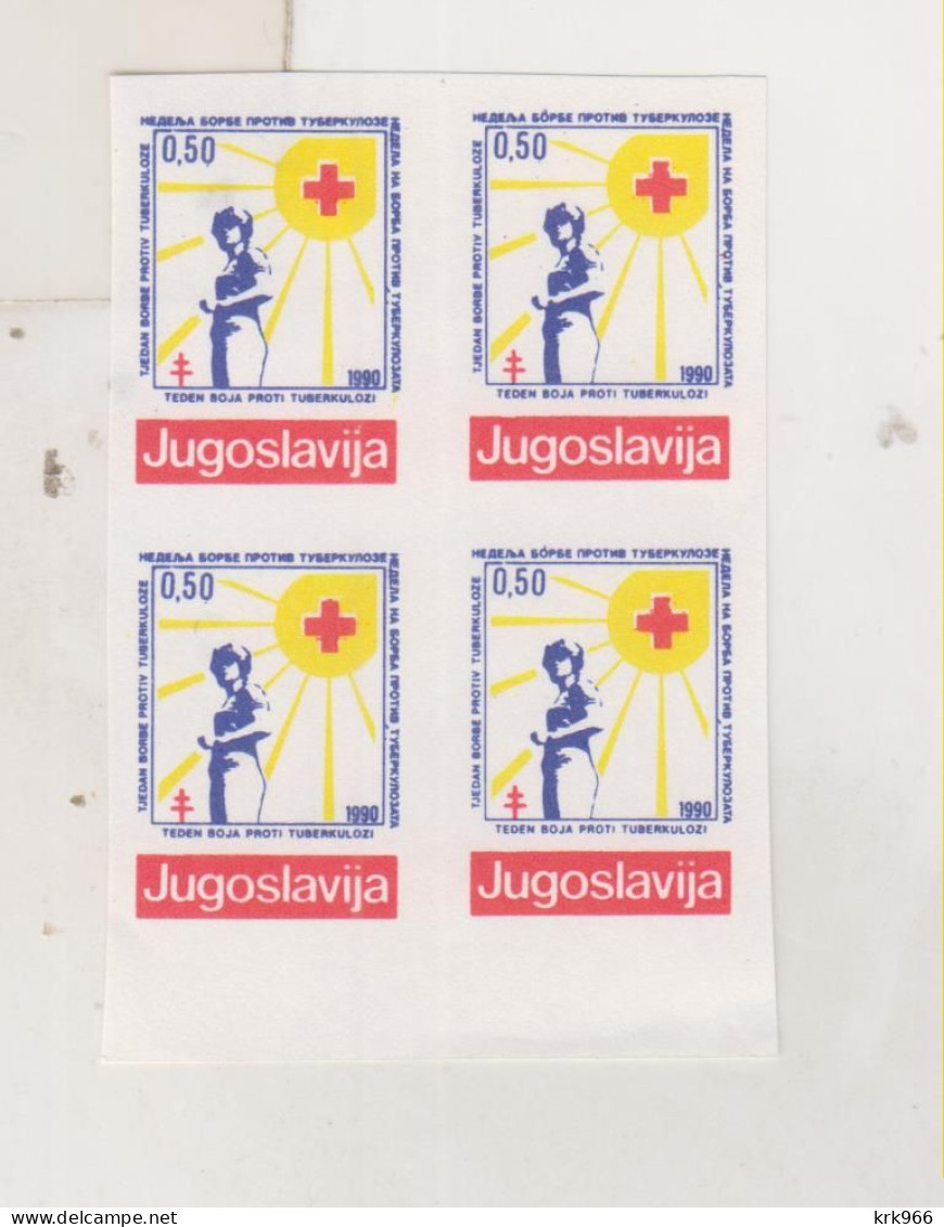 YUGOSLAVIA, 1990 0.50 Din Red Cross Charity Stamp  Imperforated Proof Bloc Of 4 MNH - Nuovi