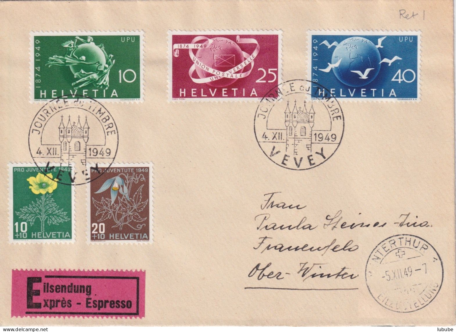 Express Brief  "Journée Du Timbre Vevey" - Winterthur       1949 - Storia Postale