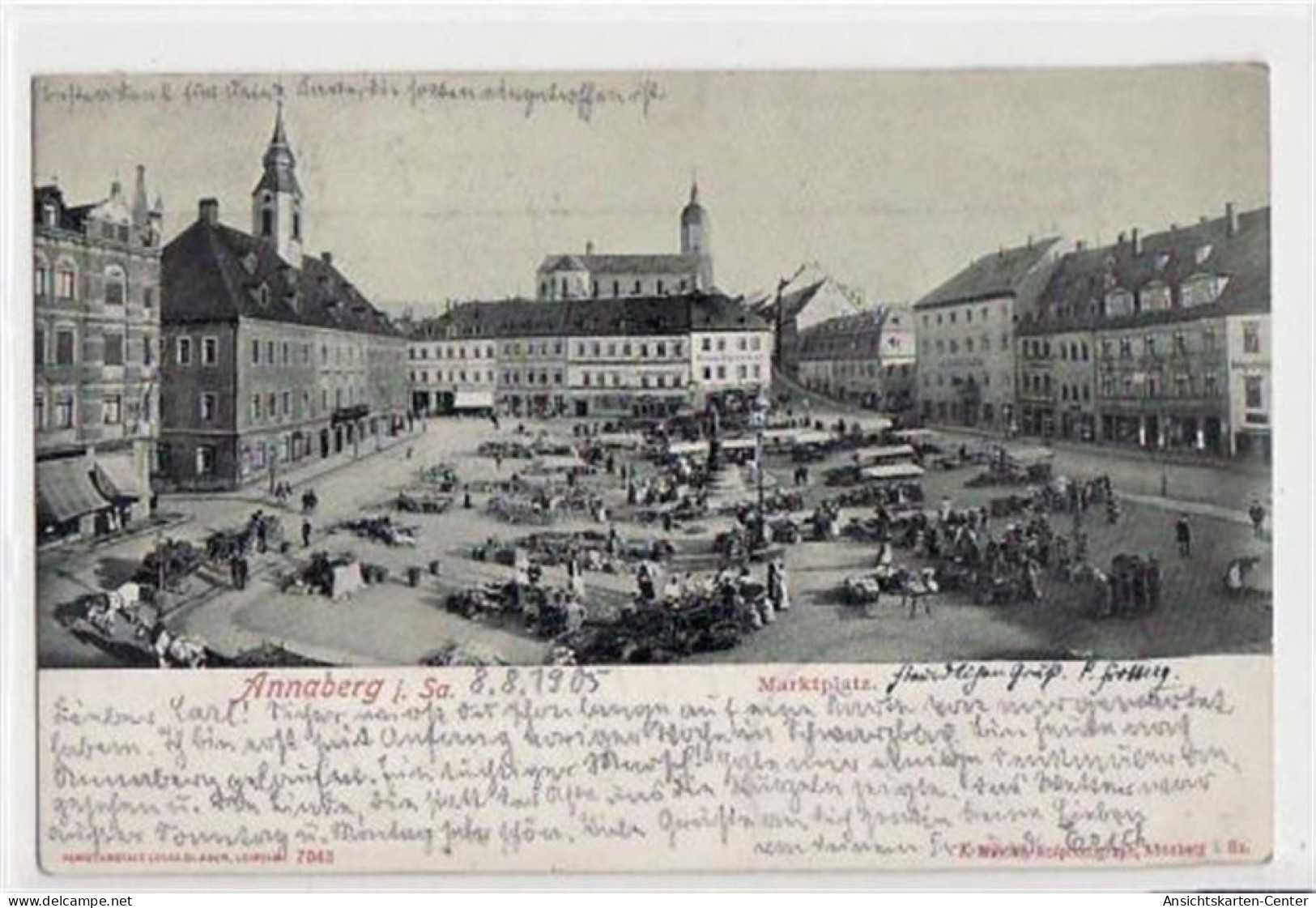 39036008 - Annaberg Mit Wochenmarkt Am Marktplatz Gelaufen Von 1905. Ecken Mit Albumabdruecken, Leicht Fleckig, Sonst G - Annaberg-Buchholz