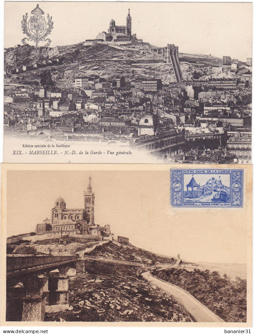 LOT De 2 CPA 13 @ MARSEILLE - Notre Dame De La Garde - Notre-Dame De La Garde, Funicular Y Virgen