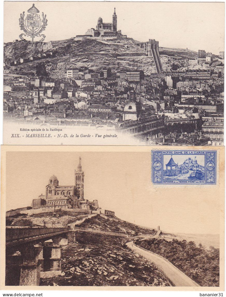 LOT De 2 CPA 13 @ MARSEILLE - Notre Dame De La Garde - Notre-Dame De La Garde, Aufzug Und Marienfigur